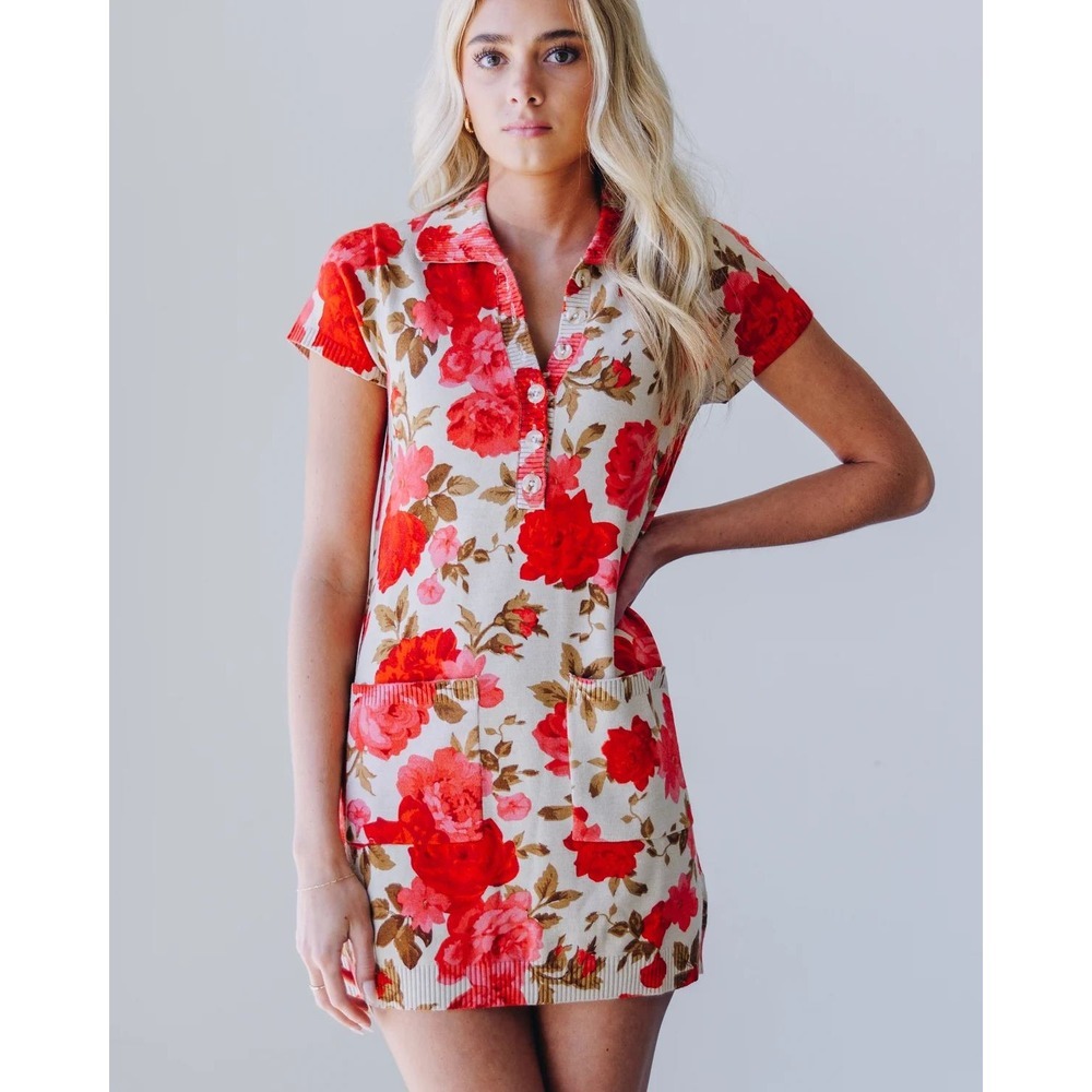 Show Me Your Mumu Dexter Button Sweater Dress Small Tan Hillside Floral Boho NWT